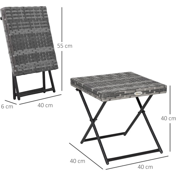 Розкладний садовий стіл Outsunny з полі ротанга 40x40x40 см, сірий