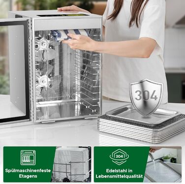 Електрична сушарка для продуктів Kwasyo з нержавіючої сталі, 12 ярусів, 30-90°C, таймер 24 год