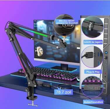 Мікрофонний стійкий тримач ZealSound з RGB підсвічуванням, адаптер 3/8