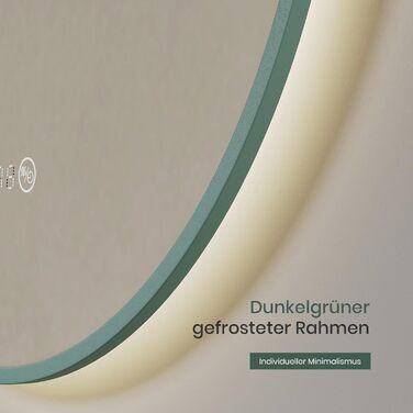 Круглий дзеркало для ванної кімнати EMKE з підсвічуванням 60 см - з антизапарюванням, регулюванням яскравості, годинником, індикатором температури, сенсорним керуванням, функцією пам'яті, енергозберігаючий. Розмір: 80x80 см.
