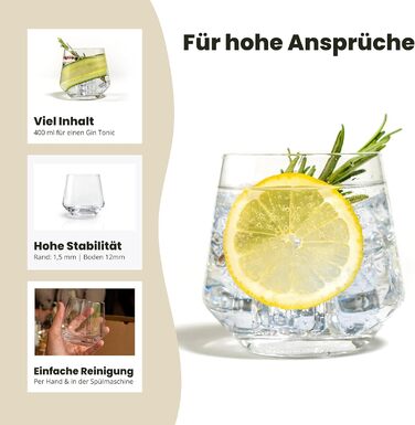 Набір келихів для джину та тоніку 4 шт, 400 мл, в подарунковій коробці з рецептами коктейлів, для великого льоду. Подарунок для чоловіків та жінок