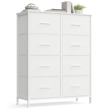 SONGMICS Комод з 8 висувними ящиками, шафа для зберігання, сталь, MDF, фліс, для спальні, прихожей, вітальні, вінтажний коричневий-чорний, LGS124BH04 (8 ящиків, хмарно-білий + сніжно-білий)