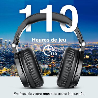 Накладні навушники OneOdio Bluetooth, 110 годин, HiFi, мікрофон, складні, 50 мм динамік, чорний