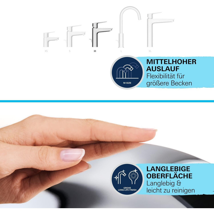 Змішувач для ванної кімнати GROHE Start для сім'ї, економія води, висувний, з поп-ап зливом, 19 см, 3-в-1 інструмент, проста установка, хром, 24205003