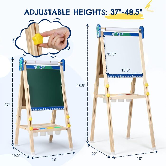 Дитяча мольберт Kinder 3-в-1 з магнітною дошкою, для малювання, висотою регулюється, блакитний, подарунок для дітей