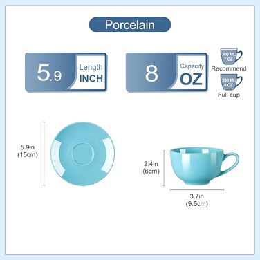 Набір порцелянових кавових чашок LOVECASA, 12 предметів, синя серія, 230 мл, з блюдцями для еспресо та капучино на 6 персон