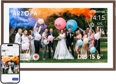 Цифровий фоторамка ARZOPA 15.6 дюймів: безлімітний хмарний зберігання, віддалена передача, FHD сенсорний екран. Чудовий подарунок!