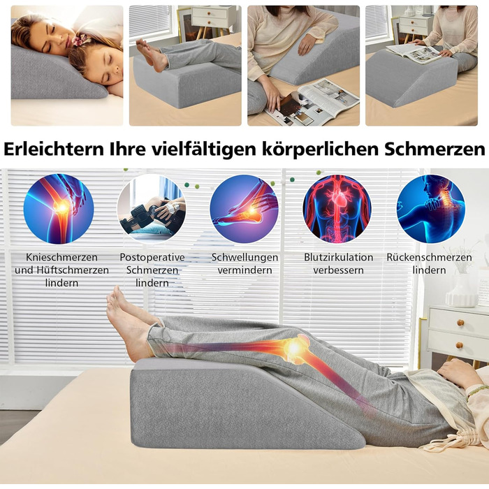 Підставка для ніг Costway з піною з пам'яті, подушка для підйому ніг, для підтримки ніг та колін, сіра