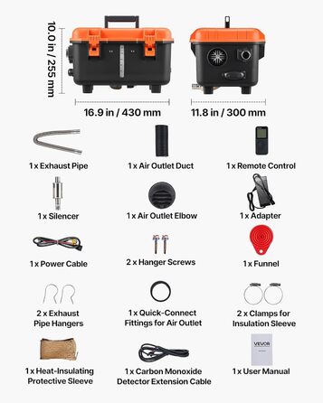 Дизельний обігрівач VEVOR 8 кВт, 12/24 В, портативний, з пультом ДУ та LCD, для вантажівок/кемперів, оранжевий