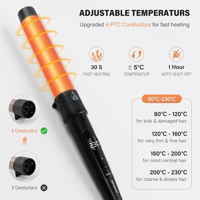 Набір для завивки волосся Janelove 5 в 1 - локони 10-32 мм, кераміка, регулювання температури, рукавички, чохол (рожеве золото)