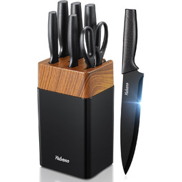 Набір кухонних ножів Yabano 7 предметів з підставкою та точилкою, кухонний набір ножів з чорним пластиковим блоком