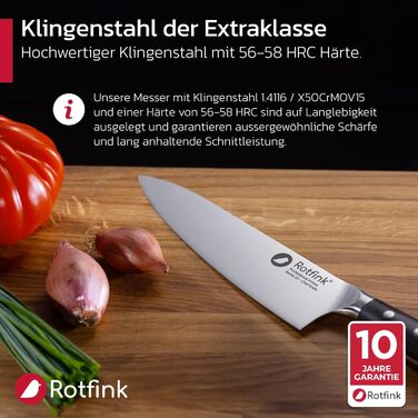 Ніж кухарський Messer 18 см, професійний, з нержавіючої сталі, з ергономічною ручкою з ебоні, кут заточування 15°, подарункова коробка, гарантія 10 років