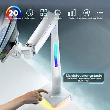 Кріплення для монітора ARES WING Ergonomic RGB, 17-49 дюймів, регульоване по висоті, поворотне, нахильне, RGB LED (білий)