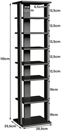 Рівнева полиця для взуття COSTWAY регулюється по висоті, компактна дерев'яна полиця для взуття, вертикальний органайзер для взуття, окремо стояча кутова полиця для входу, передпокій (одинарний, чорний), 8-