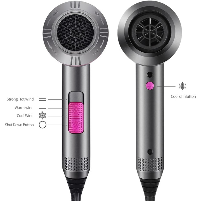 Професійний іонізуючий фен для волосся Faszin з AC-мотором, 2 швидкостями та 3 режимами температури, сірий (дифузор та 2 концентратора в комплекті)