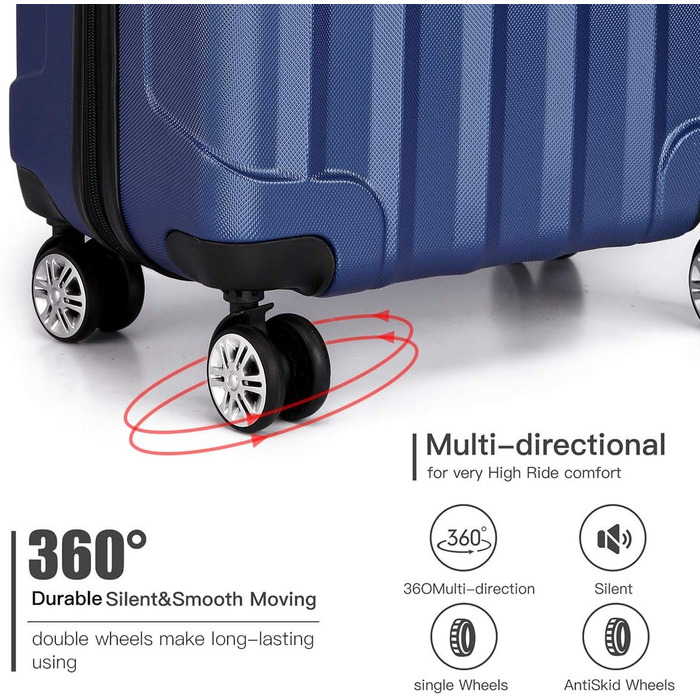 KONO Легкий ручний багаж, 55 x 35 x 20 см, з жорстким корпусом, ABS, 4 колеса, Navy Blue