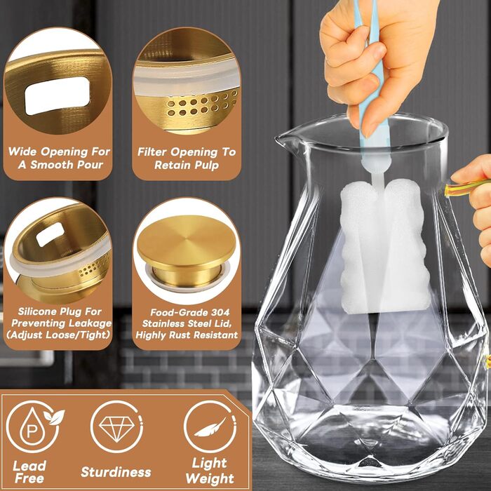 Скляна карафа Yirilan 2.2L з кришкою, 74 унції - для води, напоїв