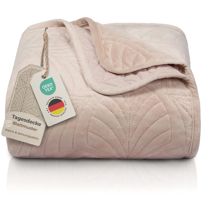 Преміум ковдра-плед Gräfenstayn 170x210 см з листяним дизайном – велюрова, м'яка, не мнеться, легка у догляді – для ліжка та дивана (бежевий)