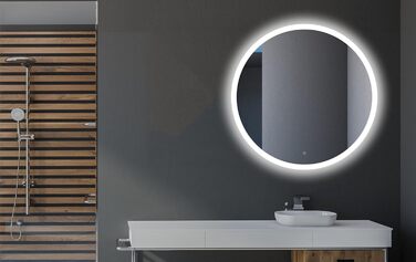 Круглий дзеркало для ванної кімнати 80 см з LED-підсвічуванням та сенсорним вимикачем