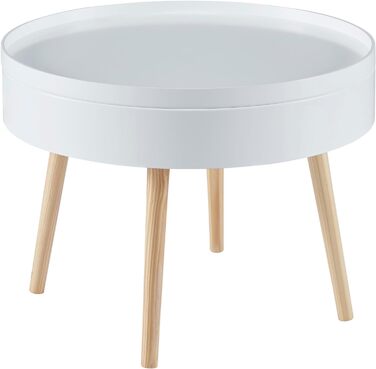 Журнальний столик Bongard зі знімним підносом круглий Журнальний столик для вітальні Стіл для зберігання низьких Диванний столик з місцем для зберігання Білий