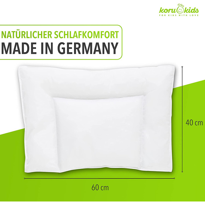 Дитяча подушка Koru Kids® 40x60 см – 100% бавовна, Oeko-Tex, Made in Germany, наповнювач 100г (суміш пуху та поліестеру)
