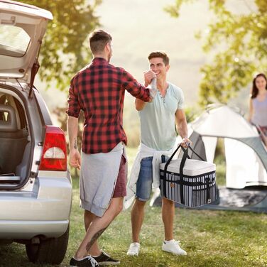 Термосумка-холодильник Lifewit 30л для пікніка, їжі та напоїв (Blaugrau Gestreift)