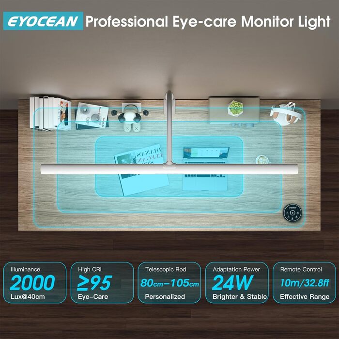 LED настільна лампа EYOCEAN 24W з жестами, 80см, регульоване денне світло, захист очей, для роботи, читання, архітекторів, дизайнерів
