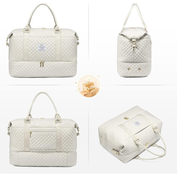 Спортивна сумка LOVEVOOK для жінок: велика дорожня сумка-мішок, weekender, з косметичкою, відділенням для взуття, водонепроникна, для подорожей, спортзалу, кемпінгу (M-3шт, Бежевий)