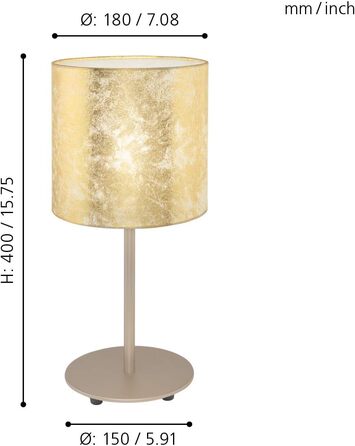 Настільна лампа EGLO Viserbella, вінтажна настільна лампа на 1 полум'я, приліжкова лампа зі сталі та текстилю, лампа для вітальні в кольорі шампань, золото, лампа з вимикачем, розетка E27