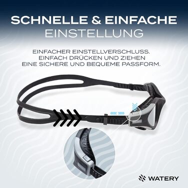 Водні окуляри для плавання з дзеркальною лінзою - проти запотівання, захист від ультрафіолету, водонепроникні, без протікання та регульований ремінець - ідеально підходять для початківців і досвідчених плавців (чорний/сірий)