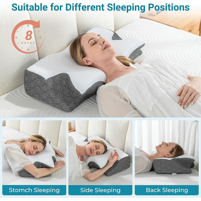 Ортопедична подушка Elviros з піною Memory Foam, ергономічна подушка для шиї, підтримка для спини та бокових сліпців (біла)