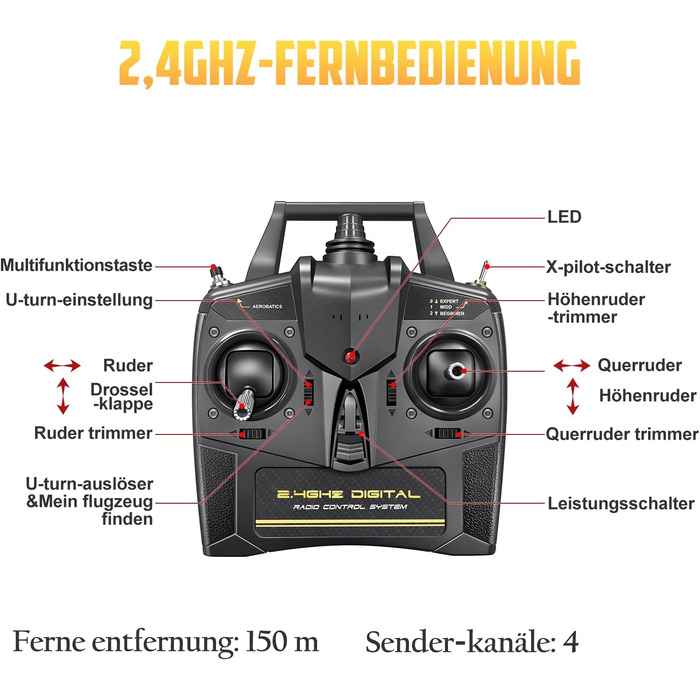 RC літак HAWK'S WORK P-51D Mustang 2.4GHz - Готовий до польоту, 6-осьовий гіростабілізатор, для дітей та початківців (зелений, безщітковий)