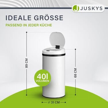 Відро для сміття Juskys з датчиком руху, 50 л - сталеве, з кришкою-затискачем для пакетів, кухонне