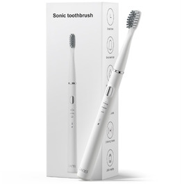 Звукова зубна щітка LAMES ультралегка та компактна, біла - до 100 днів роботи, 3 режими чищення, USB зарядка, ідеально для подорожей