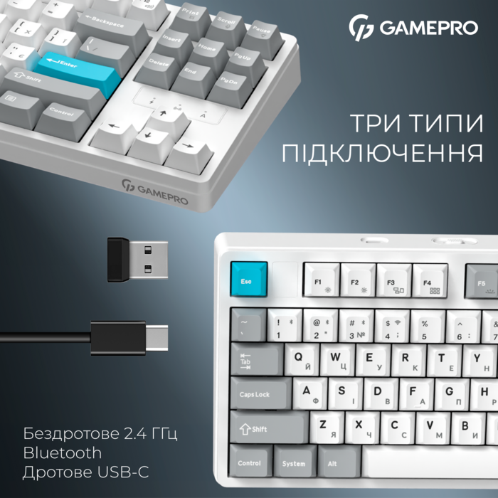 Бездротова механічна клавіатура GamePro Asgard Ragnar (MK285WH)
