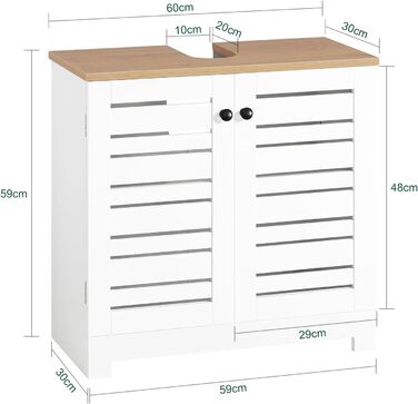 Тумбочка під раковину SoBuy 60 см, шафка для ванної кімнати з регульованою полицею, набір меблів для маленької ванної кімнати 60x59x30 см, BZR40-W