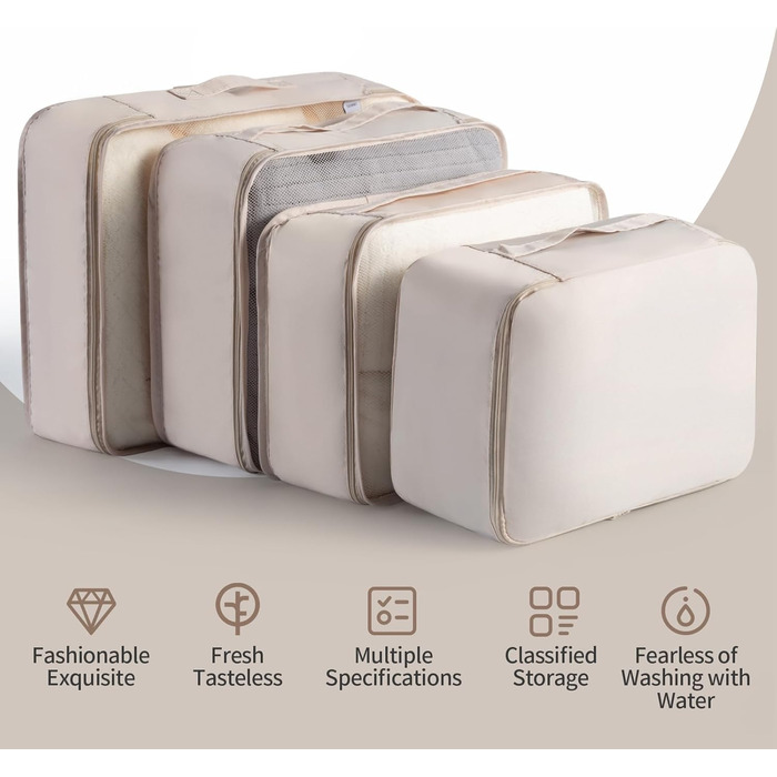 Набір органайзерів для одягу в подорожі Packing Cubes, дорожні сумки-компресори для валізи та зберігання речей, бежевий, 9 шт.