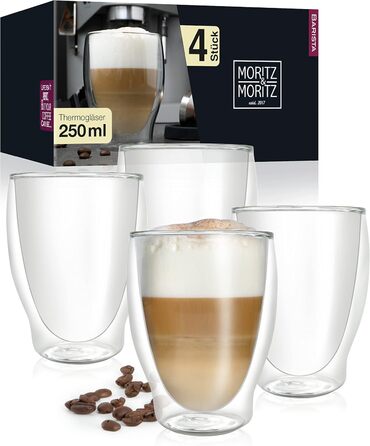 Келихи для капучино Moritz & Moritz Barista Milano з подвійними стінками 4x250 мл - Можна мити в посудомийній машині