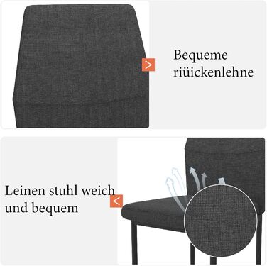 Стілець для обідньої кімнати GOLDFAN (4 шт.) з тканини льон, сірий (чорний), сучасний дизайн, з металевими ніжками