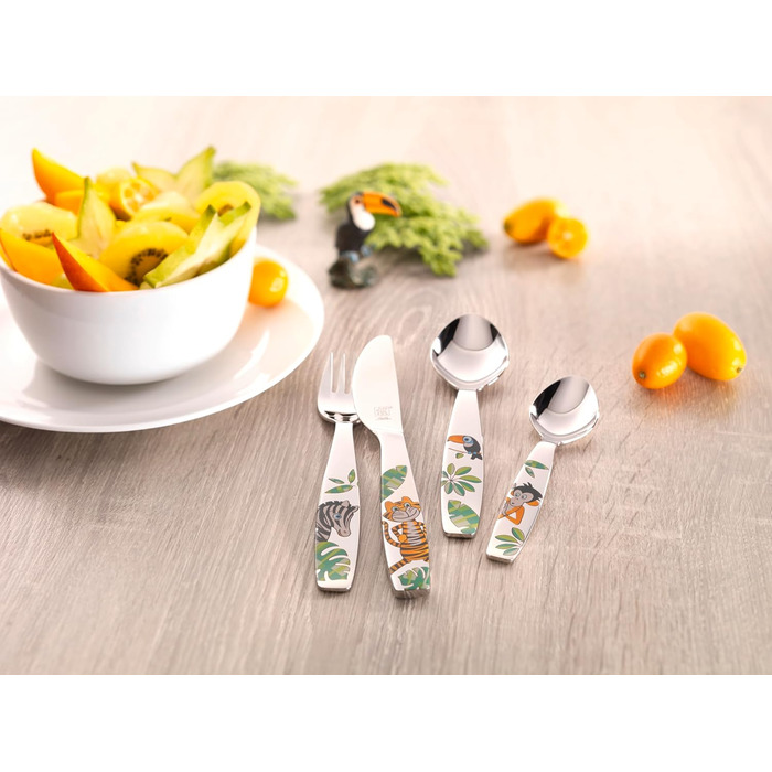 Дитячий набір столових приборів ZWILLING Dschungel, 4 шт., з зображеннями тварин, нержавіюча сталь 18/10, без пластику