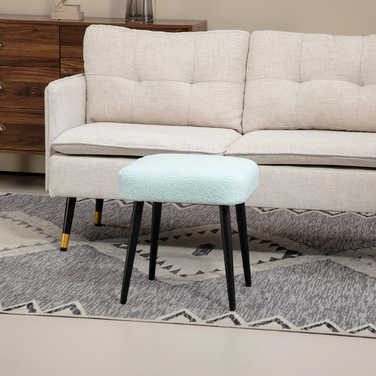 HOMCOM Footstool Квадратний табурет з кашеміровим виглядом, підставка для ніг зі сталевими ніжками, світло-блакитний для вітальні та спальні