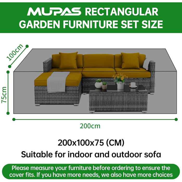 Водонепроникний чохол для садово-патіо меблів 420D Oxford, 200 x 100 x 75 см