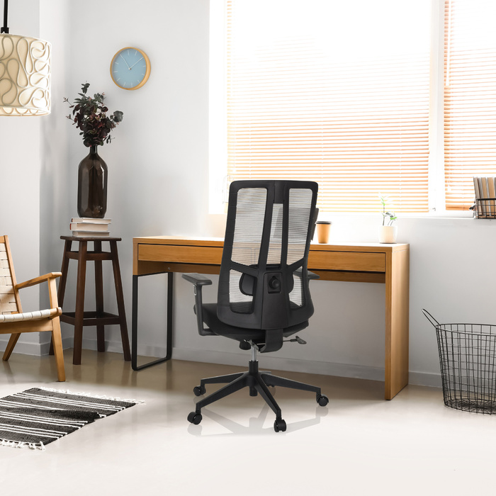 Офісне крісло / Крісло з поворотним механізмом TRAMORE BASE з тканиною для сидіння / сіткою для спинки, чорного кольору, hjh OFFICE