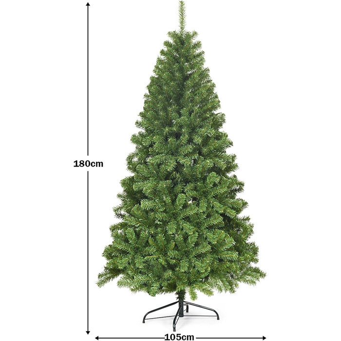 Штучна ялинка COSTWAY 180см, Різдвяна ялинка з металевою підставкою, 928 наконечників, зелена