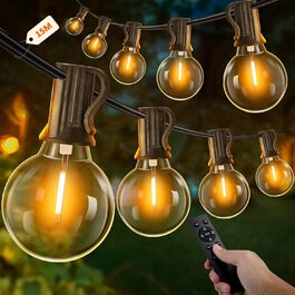 Ланцюжок прикрас для зовнішнього використання з таймером, 15 м LED-ланцюжок живлення на вулиці з 25+2 G40 лампочками, 4 режими та регульована яскравість. Водостійкий гірлянда для саду, балкону, тераси, вечірки, весілля (тепле біле світло)
