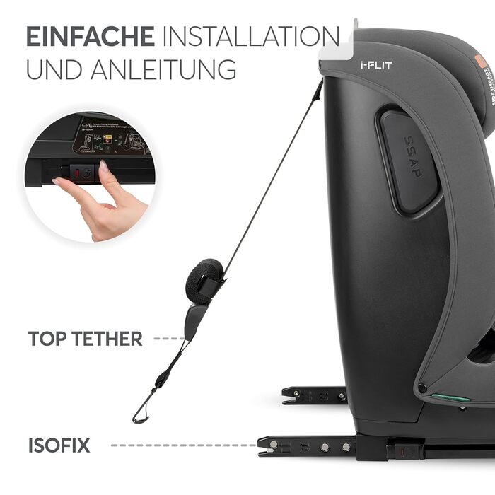 Автокрісло KikkaBoo i-Size i-FLIT 9-36 кг, ISOFIX, група 1/2/3, 15 міс. - 12 років, збоку SPS, Top Tether, регульована підголовник (Світло-сірий)