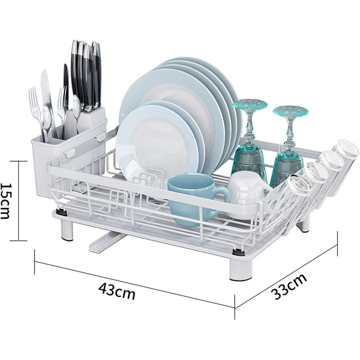 Підставка для посуду JOUING з тримачем для столових приборів, піддон для крапель, металева підставка для посуду для раковини (біла)