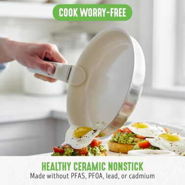 Набір кухонного посуду GreenLife 10 предметів з антипригарним покриттям, знімними ручками та функцією складання. Безпечний, не містить PFAS, підходить для індукційних плит, економія місця, сервіровочні миски.