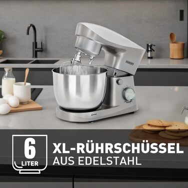 Кухонна машина Heinrich's 1500W з місткою чашею 6L (нержавіюча сталь)