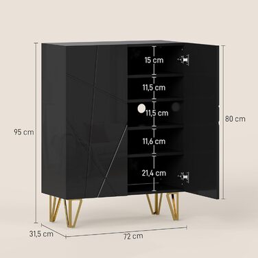 Шафа для взуття HOMCOM з 2 дверцятами, 3 регульовані полиці, на 15-20 пар, чорна, 72 x 31,5 x 95 см
